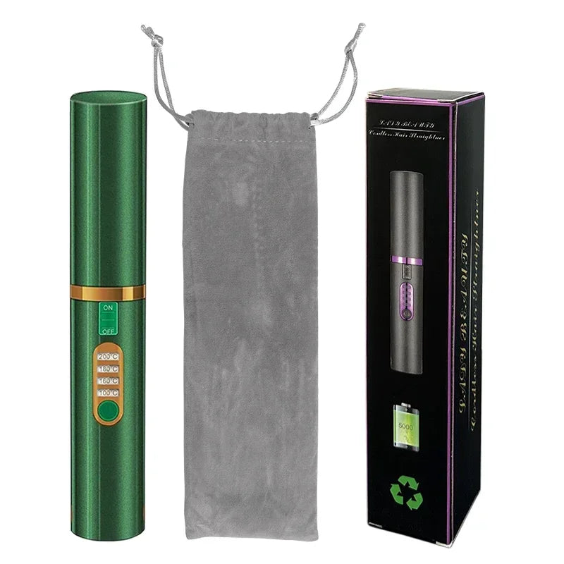 Brosse lissante et boucleuse électrique 2-en-1 USB avec design en diamant coloré, sans fil, idéale pour les voyages.