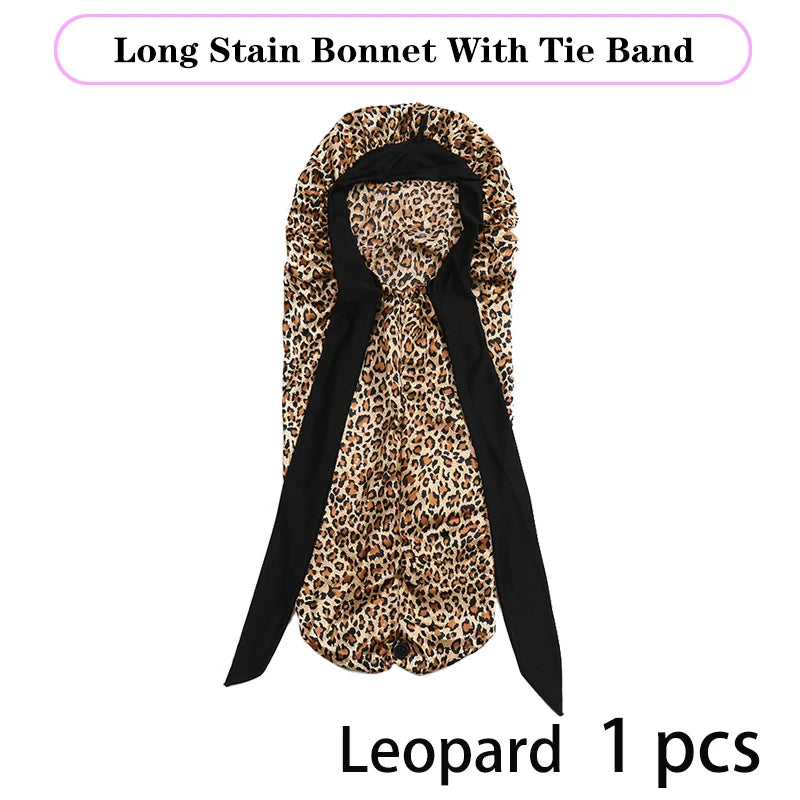 Bonnet long en satin doux et soyeux pour cheveux naturels et cheveux bouclés, taille extra large, capuchon avec lien pour un sommeil confortable de nuit
