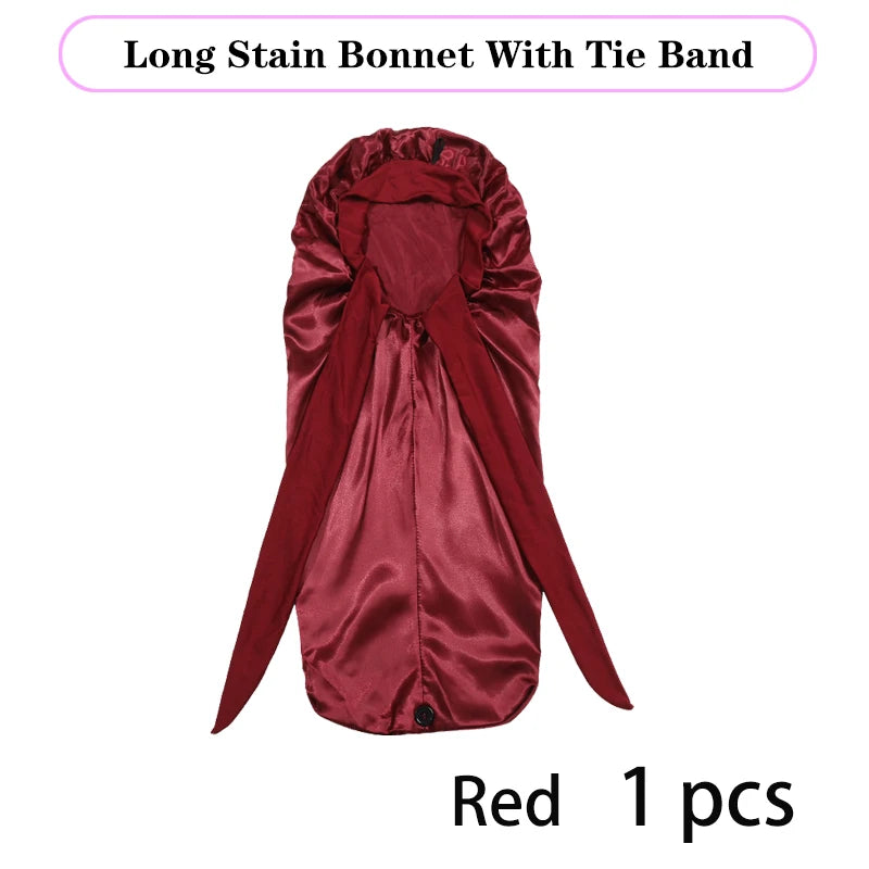 Bonnet long en satin doux et soyeux pour cheveux naturels et cheveux bouclés, taille extra large, capuchon avec lien pour un sommeil confortable de nuit