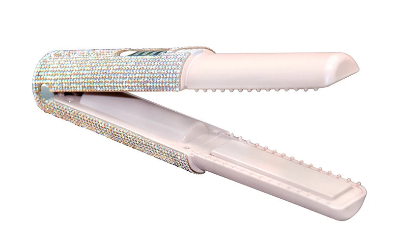 Brosse lissante et boucleuse électrique 2-en-1 USB avec design en diamant coloré, sans fil, idéale pour les voyages.