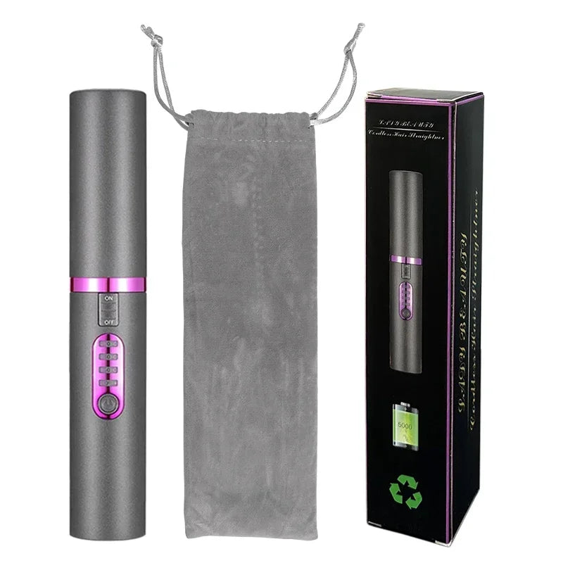 Brosse lissante et boucleuse électrique 2-en-1 USB avec design en diamant coloré, sans fil, idéale pour les voyages.