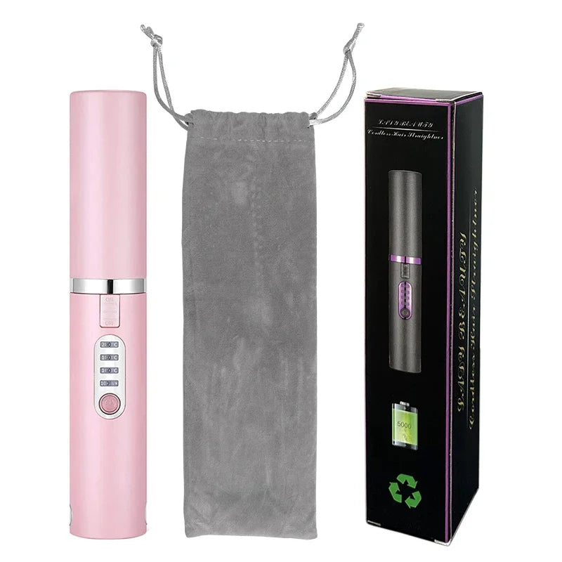 Brosse lissante et boucleuse électrique 2-en-1 USB avec design en diamant coloré, sans fil, idéale pour les voyages.