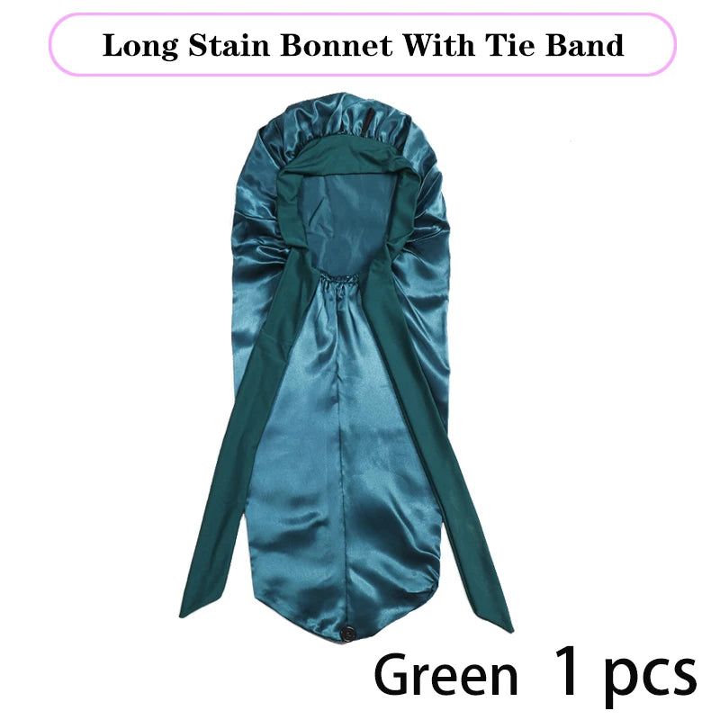 Bonnet long en satin doux et soyeux pour cheveux naturels et cheveux bouclés, taille extra large, capuchon avec lien pour un sommeil confortable de nuit