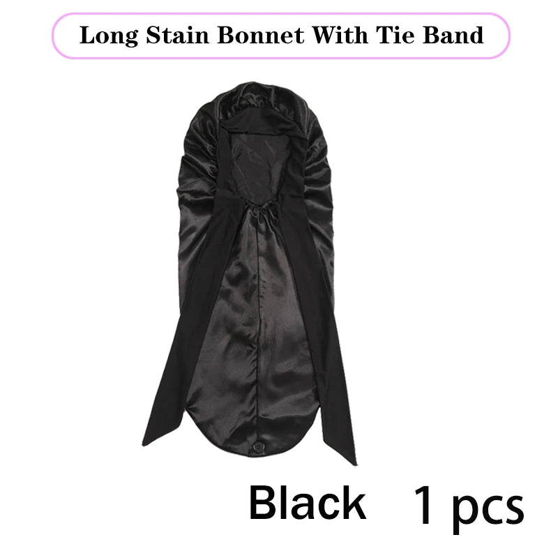 Bonnet long en satin doux et soyeux pour cheveux naturels et cheveux bouclés, taille extra large, capuchon avec lien pour un sommeil confortable de nuit