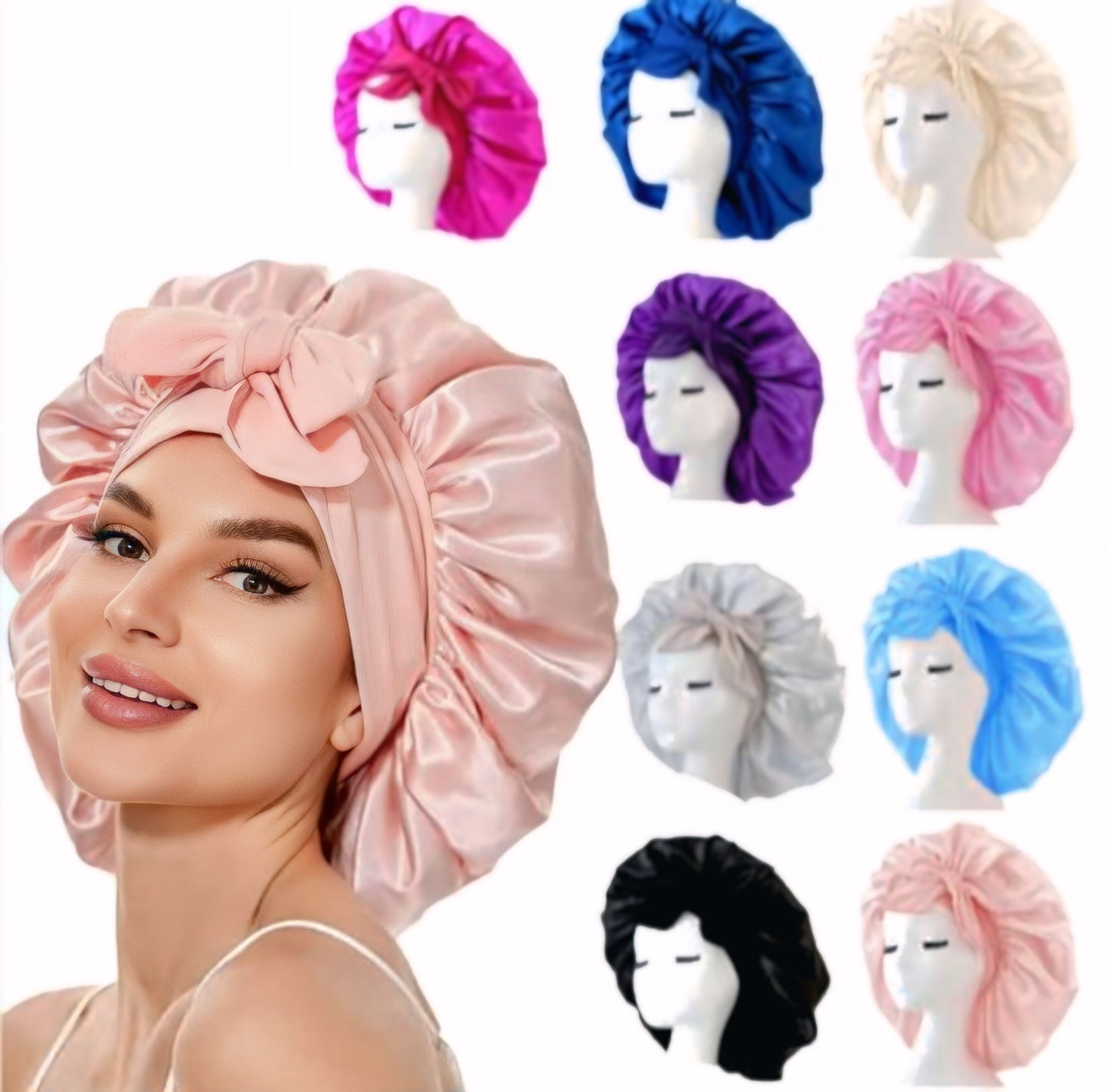 Bonnet Ajustable en satin pour cheveux pour femmes et Hommes, bonnet pour dormir