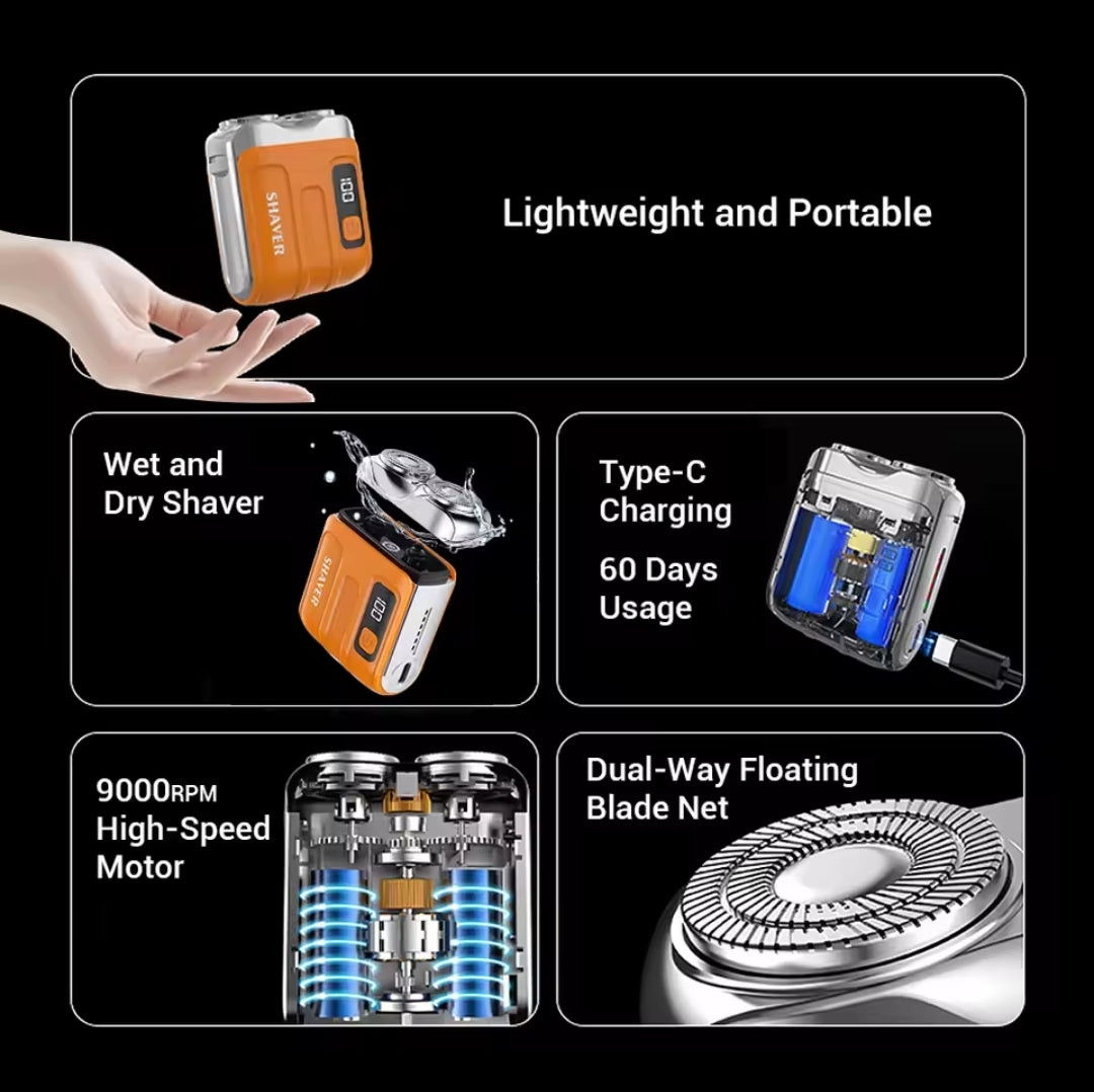 Rasoir électrique rotatif portable à double anneau pour homme, Mini rasoir de voyage à double lame magnétique flottante, rasoir de poche rechargeable