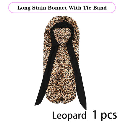 Bonnet long en satin doux et soyeux pour cheveux naturels et cheveux bouclés, taille extra large, capuchon avec lien pour un sommeil confortable de nuit