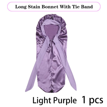 Bonnet long en satin doux et soyeux pour cheveux naturels et cheveux bouclés, taille extra large, capuchon avec lien pour un sommeil confortable de nuit