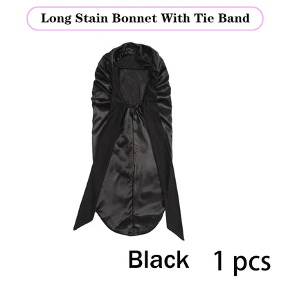 Bonnet long en satin doux et soyeux pour cheveux naturels et cheveux bouclés, taille extra large, capuchon avec lien pour un sommeil confortable de nuit