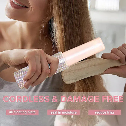 Brosse lissante et boucleuse électrique 2-en-1  USB avec design en diamant coloré, sans fil, idéale pour les voyages.