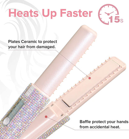 Brosse lissante et boucleuse électrique 2-en-1  USB avec design en diamant coloré, sans fil, idéale pour les voyages.